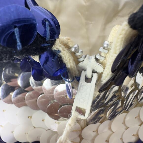 Vintage Sequin Shirt Womens Small Blue Silver Striped Wool Hong Kong 60s - Picture 5 of 12